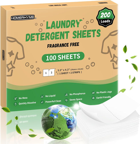 Laundry Detergent Sheets - Up to 200 Loads (100 Sheets),Unscented,Plastic Free,Laundry Detergent Strips for Travel,Dorms, Home,Apartments,Liquidle...