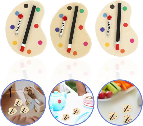 3pcs 1:12 Dollhouse Palettes Miniature Artist Palette Paint Brush Model Toys Mini Life Play Scene Model Crafts Decoration for Fairy Garden Kids Pr...
