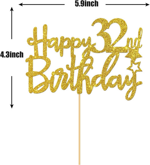 Gold Glitter Happy 32nd Birthday Cake Topper - 32 Sign Cake Topper - Cheers to 32Years Party Supplies - 32nd Birthday Party Decoration...