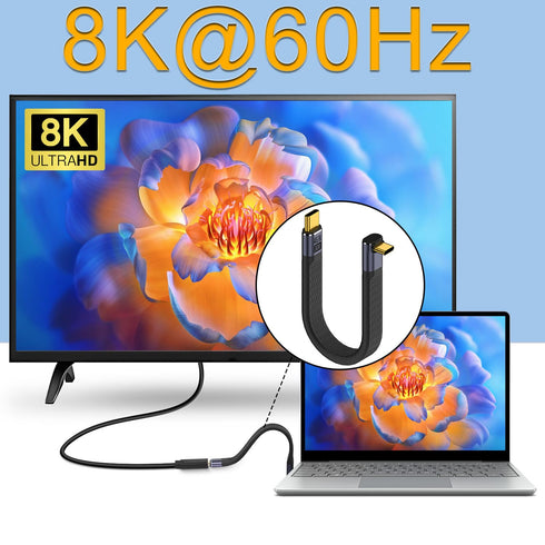 QIANRENON 240W USB4.0 C Male to 90° Angle Type C Male PD Fast Charging Short Cable 40Gbps USB Type C 4.0 Flat Soft Data Cable, for Thunderbolt 3/4...