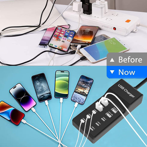 USB C Charger,10 Ports USB Charger Station with 6 Ports USB-C Charger, Desktop 50W Multi Port USB Charger Compatible with iPhone/Huawei/LG/Google ...