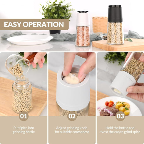 Pepper Grinder or Salt Grinder Salt & Pepper Grinder Sets of 2 - Pepper Mill Grinder Salt Pepper Grinde, Refillable Coarseness Adjustable Pepper M...