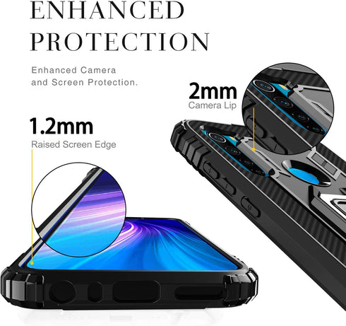 Avesfer for Xiaomi Redmi Note 8 Case with Screen Protector Tempered Glass Ring Holder 360 Degree Rotation Kickstand Shock Absorbing TPU Phone Cove...
