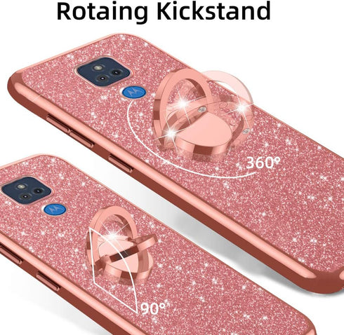 nancheng for Moto G Play (2021), Phone Case for Motorola G Play 2021 Women Glitter Cute Luxury Soft TPU Silicone Clear Cover with Lanyard Stand Bu...