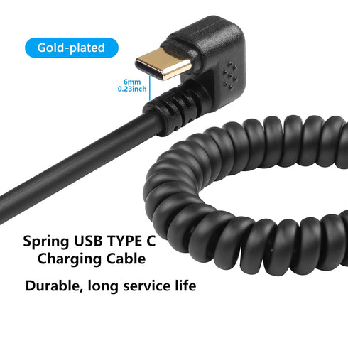 SinLoon U Shape USB Type C Spring Cable 5Gbps Retractable 90 Degree USB3.0 to USB C Charging Cable and Data Transfer for Phone, Tablet, Other USB ...