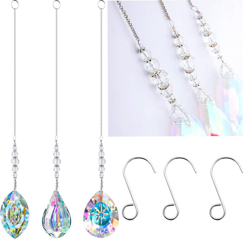 Crystal Suncatchers Hanging Crystals Rainbow 76mm Prisms Pendant with Chakra Beads for Window Indoor Outdoor Decor (Pack of 3)...