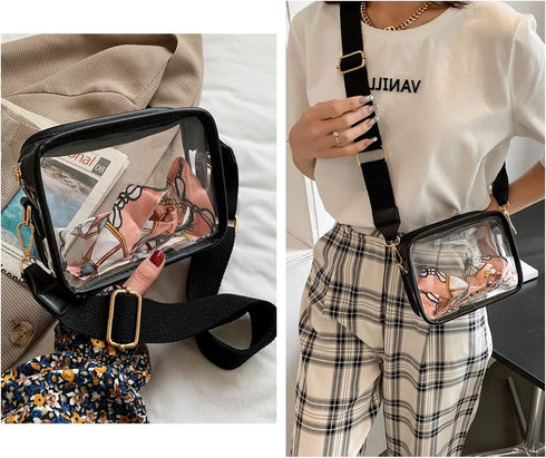 KlaOYer PVC Clear Crossbody Bags, Stadium Approved Transparent Shoulder Bag Handbag Small Square Phone Bag Zipper Purse...