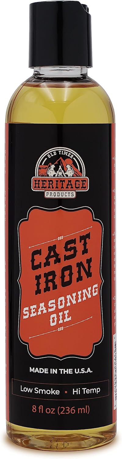 Heritage Products Cast Iron Seasoning Oil - Low-Smoke, Hi Temp All-Natural Skillet Conditioner for Dutch Oven, Griddle, Camp Grill – Cleans, Prote...