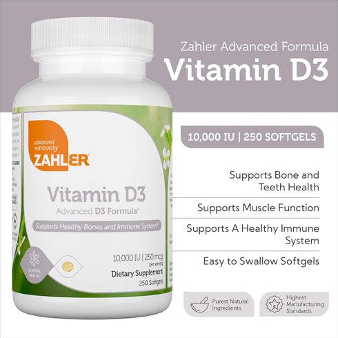 Zahler - Advanced Vitamin D3 10,000 IU Softgels (250 Count) Kosher Vegetarian Friendly Vitamin D for Immune Support, Bone, Teeth & Muscle Health -...