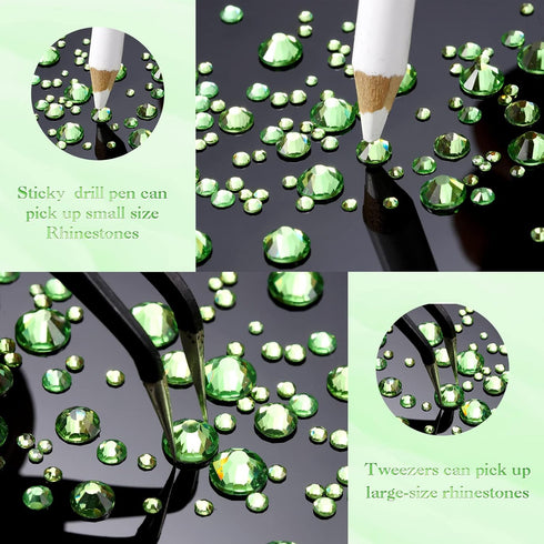 2000 Pieces Flat Back Gems Round Crystal Rhinestones 6 Sizes (1.5-6 Mm) with Pick up Tweezer and Rhinestones Picking Pen for Crafts Nail Face Art ...