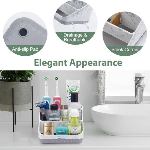 Toothbrush Holders for Bathrooms - 6 Slots Bamboo Electric Tooth Brushing Holder, Bathroom Countertop Organizer for Kids Family, Marble Toothbrush...
