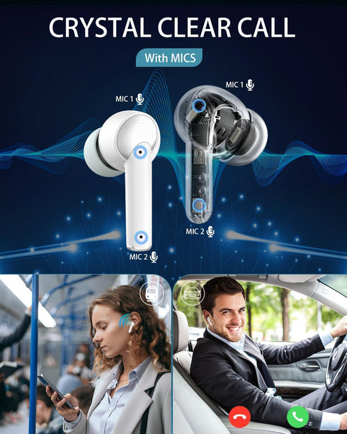 Wireless Earbuds,Bluetooth 5.3 Earbuds Built in 4 ENC Stereo Microphone Bluetooth Headphones 42H Playtime with Charging Case IPX7 Waterproof Mini ...