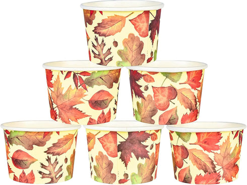 50Pcs Fall Treat Snack Cups Maple Leaves Disposable Ice Cream Cups 9 Oz. Disposable Autumn Thanksgiving Dessert Bowls for Cupcake Picnic BBQ Harve...