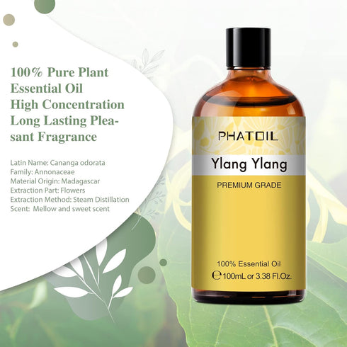 100ML Ylang Ylang Essential Oil, Premium Essential Oils for Diffuser, Humidifier, 3.38fl.oz Scented Oils for Soap, Candle Making...