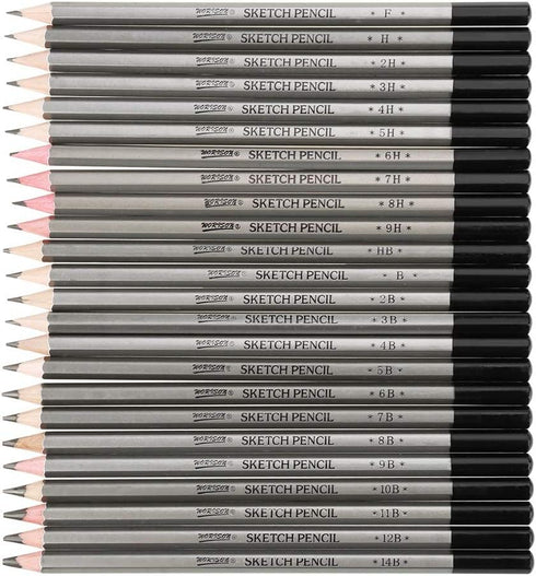 Walfront Sketching and Drawing Pencils Set 24pcs 9H-14B Professional Sketch Graphite Pencils Set Art Pencils Sketching Pencil for Drawing and Shad...