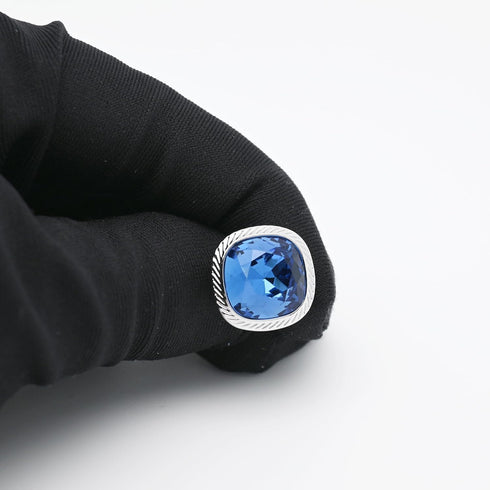 Blue Zircon Gemstone Cufflinks for Men Lady In Gift Case Silver/Golden Square Men's Cufflinks Jewelry Set for Wedding Anniversary Business Party E...