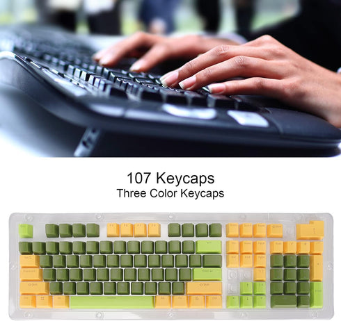 107 Keys Keycaps, Three Color Translucent Characters Arc Layout Mechanical Keyboard Ergonomic Keycaps,for 61/87/104/84/64/98/96 Key Keyboards(dark...