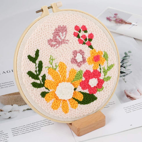 Pllieay Punch Needle Embroidery Starter Kits for Kids and Adults Beginners, Include Instructions, Punch Needle Fabric with Floral Pattern, Yarns, ...