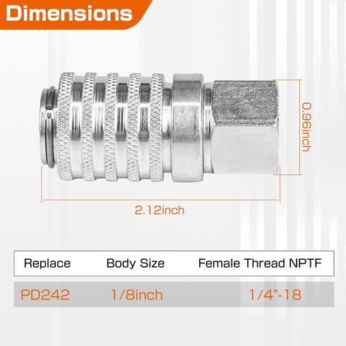 PD242 Series Steel Test Port and Diagnostic Equipment Quick Coupler with Female Pipe Thread, 1/8" Body Size, 1/4"-18 NPTF Thread Size, 2.12" Lengt...