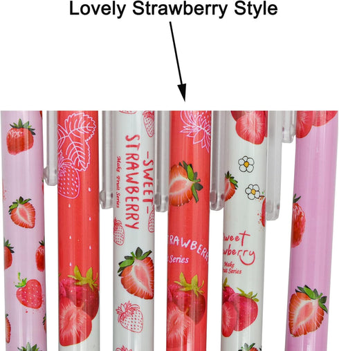 Maydahui 12PCS Strawberry Gel Pens Cute Fruit Pen Retractable Printing Pen Black Ink for Girls School Party...