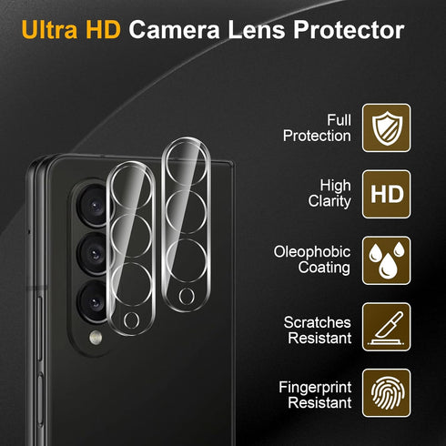 3 Pack Privacy Screen Protector for Samsung Galaxy Z Fold 4 With 3 Pack Camera Lens Protector, Anti Spy Tempered Glass 9H Hardness, Black Protecto...