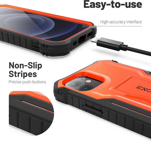 ExoGuard Compatible with iPhone 12 Mini Case, Rubber Shockproof Full-Body Cover Case Built-in Screen Protector with Kickstand for iPhone 12 Mini 5...