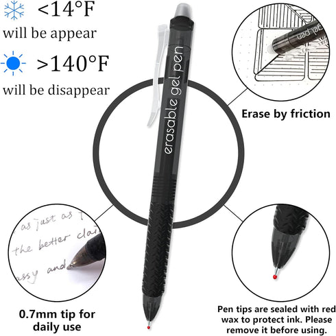 Vanstek 18 Black Retractable Erasable Gel Pens Clicker, Fine Point(0.7), Make Mistakes Disappear, Premium Comfort Grip, Black Ink for Planners, No...