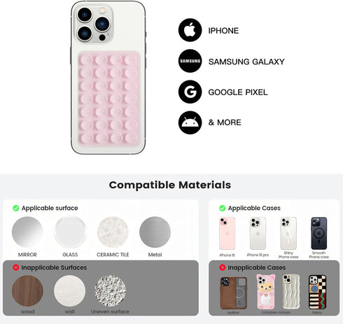 Silicone Double-Sided Suction Phone Case Detachable Mount - Hands-Free, Reusable, Easy to Clean, Strong Grip Holder for Selfies & Videos, - iPhone...