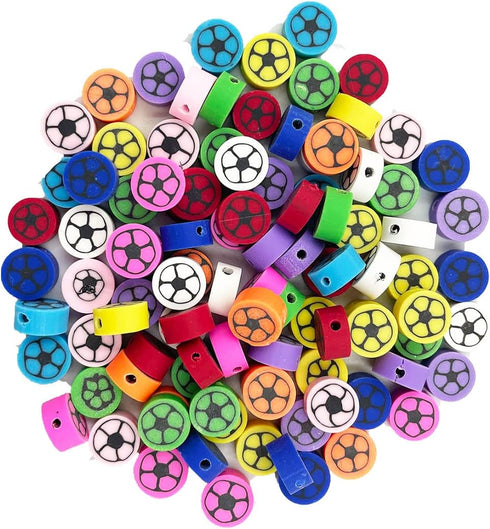 100 Pcs Polymer Clay Football Loose Spacer Beads, 10mm Mixed Color Cute Beads Charms for DIY Hair Clip Necklace Bracelet Jewelry Earring Handmade ...