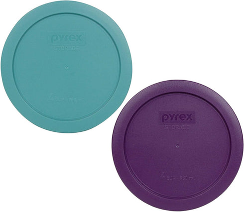 Pyrex 7201-PC 4-Cup (1) Turquoise and (1) Purple Food Storage Replacement Lids - Made in USA...