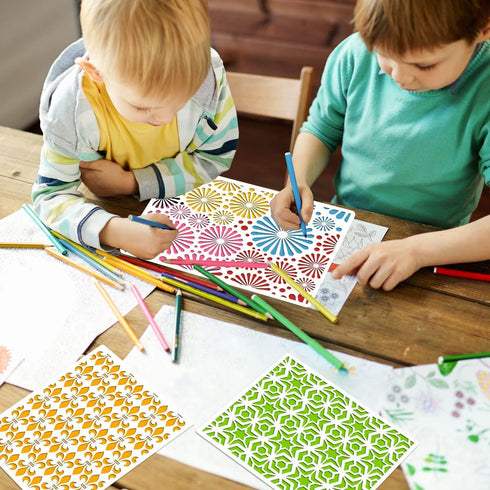 12 Geometric Painting Stencils Set, 11.4"x8.3" Art Templates for Crafts Reusable, Painting Stencils for Painting on Wood, Furniture Wall Scrapbook...