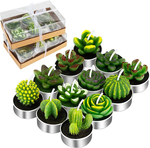 Outee 12 Pcs Cactus Tealight Candles Handmade Delicate Succulent Candle Cactus Candles Smokeless Aromatherapy Mini Candles Tea Lights 12 Styles fo...
