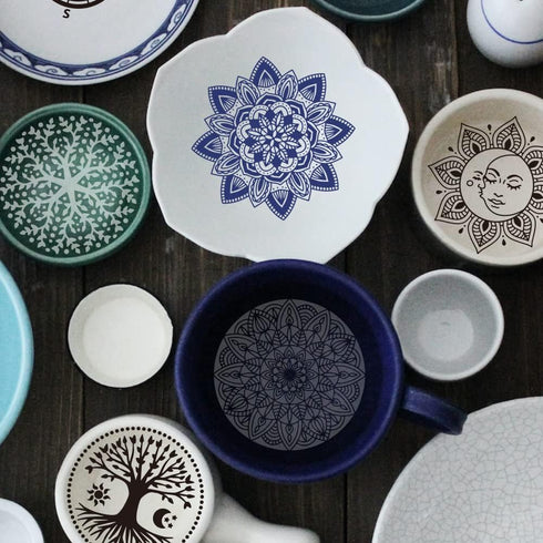 OLYCRAFT 2pcs 8.6x11 Inch Self-Adhesive Mandala Stencil Lotus Tree Silk Screen Stencils Reusable Silkscreen Printing Stencils Moon Sun Mesh Transf...