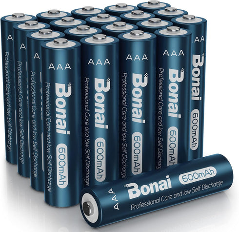 BONAI Solar AAA Rechargeable Batteries 1.2V 600mAh_20 Packs_ Triple AAA NiMH Battery Solar Batteries for Solar Garden Lights for Solar Lights, Gar...