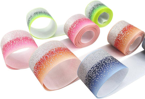 Tvoip Tie Dye Glitter Rainbow Polyester Grosgrain Tape Ribbon Grosgrain Ribbons 1-1/2"(38mm) x10 Yards for Hair Bows Wedding Gift Packing Wrap (Gr...