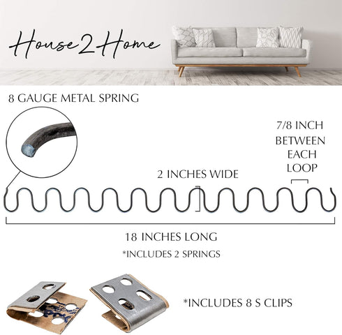 House2Home 18" Sofa Upholstery Spring Replacement, 2pk Repair Kit for Furniture Chair Couch and Recliner, Includes Screws, Clips, and Instructions...