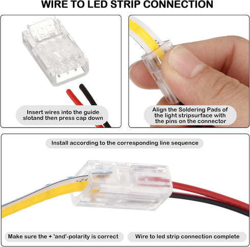 COB LED Strip to Wire Connector 20 Pieces Waterproof LED Adapter Connectors Transparent Solderless LED Light Strip Connectors for Strip Light Unwi...
