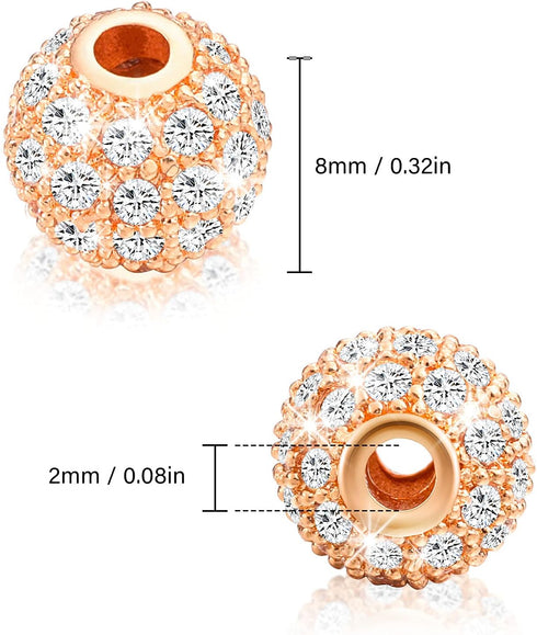20 Pieces 8 mm Zirconia Cubic Beads, Round Rhinestone Bracelet Spacer Charms,Crystal Zirconia Stones, Ball Beads for Jewelry Making DIY(Rose Gold)...