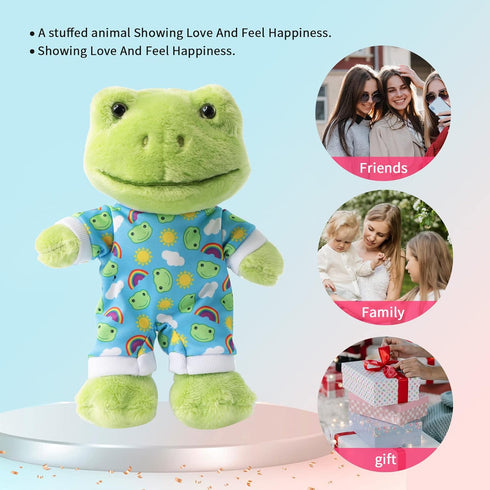9-Inch Cute Frog Plush , Soft Stuffed Animal Plush Toy , Kawaii Doll , Green Plushie with Cloths Toy Gift for Kids Children (Baby Jumpsuit)...