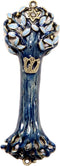 Bless This House with Tree of Life Mezuzah Case, Wooden Texture Design, Crafted with David Star for The Jewish Homes, Blue Indigo Color...