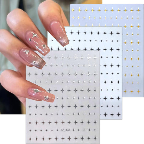 Star Nail Sticker 6 Sheets Gold Sliver Star Nail Art Stickers 3D Self-Adhesive Diamond Star Nail Decals Glitter Star Nail Charms Stickers Shiny Si...