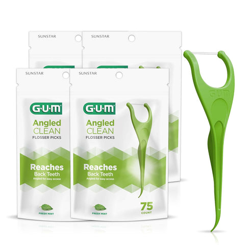 GUM Angled Floss Picks, Perfect for Tight Teeth, Extra Strong Shred-Resistant Dental Floss, Angled for Easy Reach, Dental Flossers for Adults, Fre...