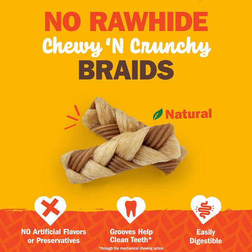 Cadet Chewalicious Chewy 'N Crunchy Braid Dog Treats, Limited Ingredient Rawhide-Free Dog Chews, Long-Lasting Made with Real Chicken, 3 Count (Pac...
