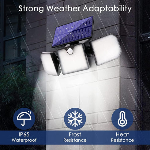 Solar Wall Lights Outdoor,3 Adjustable Head 270° Wide Angle Lighting,Motion Sensor,230 LED 260Lm Flood Lights,IP65 Waterproof for Porch Yard Garag...