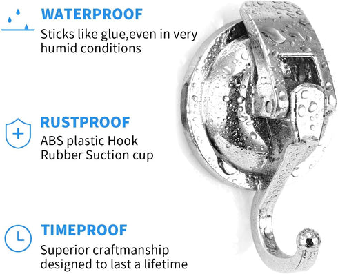 Heavy Duty Vacuum Suction Cup Hooks, Silver Plated Polished Super Suction for Kitchen Bathroom, 1 Pack...