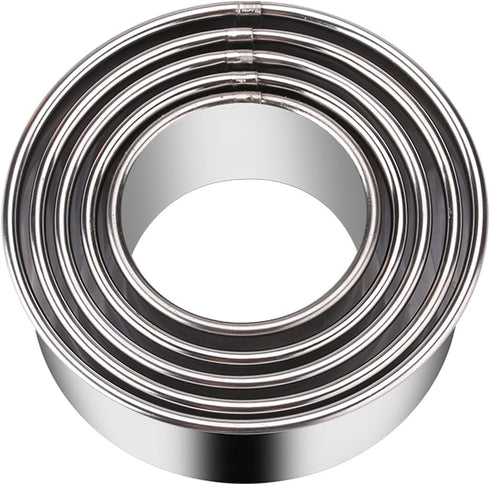 5 Pieces Biscuit Cookie Cutters Set,Stainless Steel Circle Round Cookie Biscuit Cutters in Graduated Sizes Shape Molds for Pastries Doughs Doughnu...