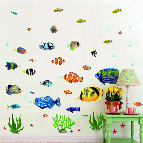 Fish Wall Stickers Under The Sea Decorative Wall Decals Coral Reef Fish Wall Stickers Peel and Stick Starfish Wall Art Sticker Decals for Kids Nur...
