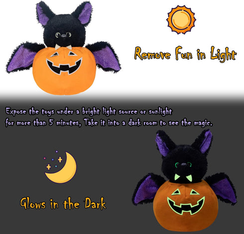 My OLi Plush Pumpkins Stuffed Bat Plush Toy Pumpkins with Removable Bat Glow in The Dark Toy Gifts for Kids Baby Toddler...