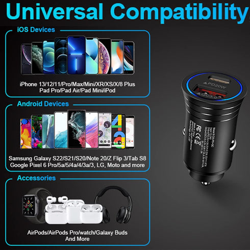 USB C Car Charger, 38W Fast Charge Car Charger Adapter PD&QC 3.0 Dual Port Cigarette Lighter USB Plug for iPhone 15 14 13 12 11 Pro Max/Mini SE 10...