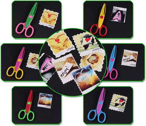 Jialeey Plastic Kids Design Safety Art Scissors Creative Crafts Scissors Paper Scrapbooking Decorative Wave Lace Edge Cutters Set 6 PCS...